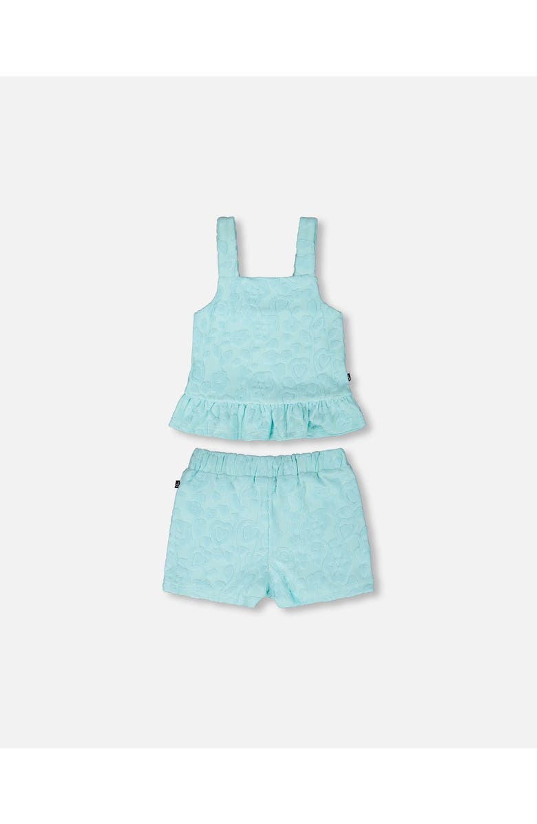 Deux par Deux Terry Tank Top with Ruffle Hem Shorts Set, Alternate, color, Light Blue