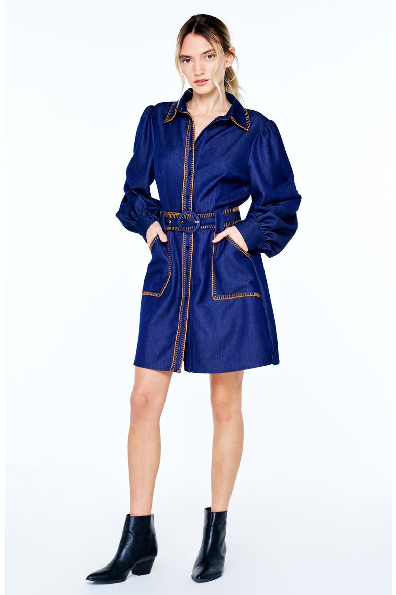 Gelso Stitch Belted Denim Dress, Alternate, color, MEDIUM DENIM