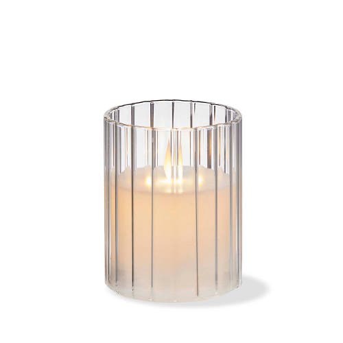 Tag Anya Led Glass Hurricane With Flameless Pillar Candle In Transparent