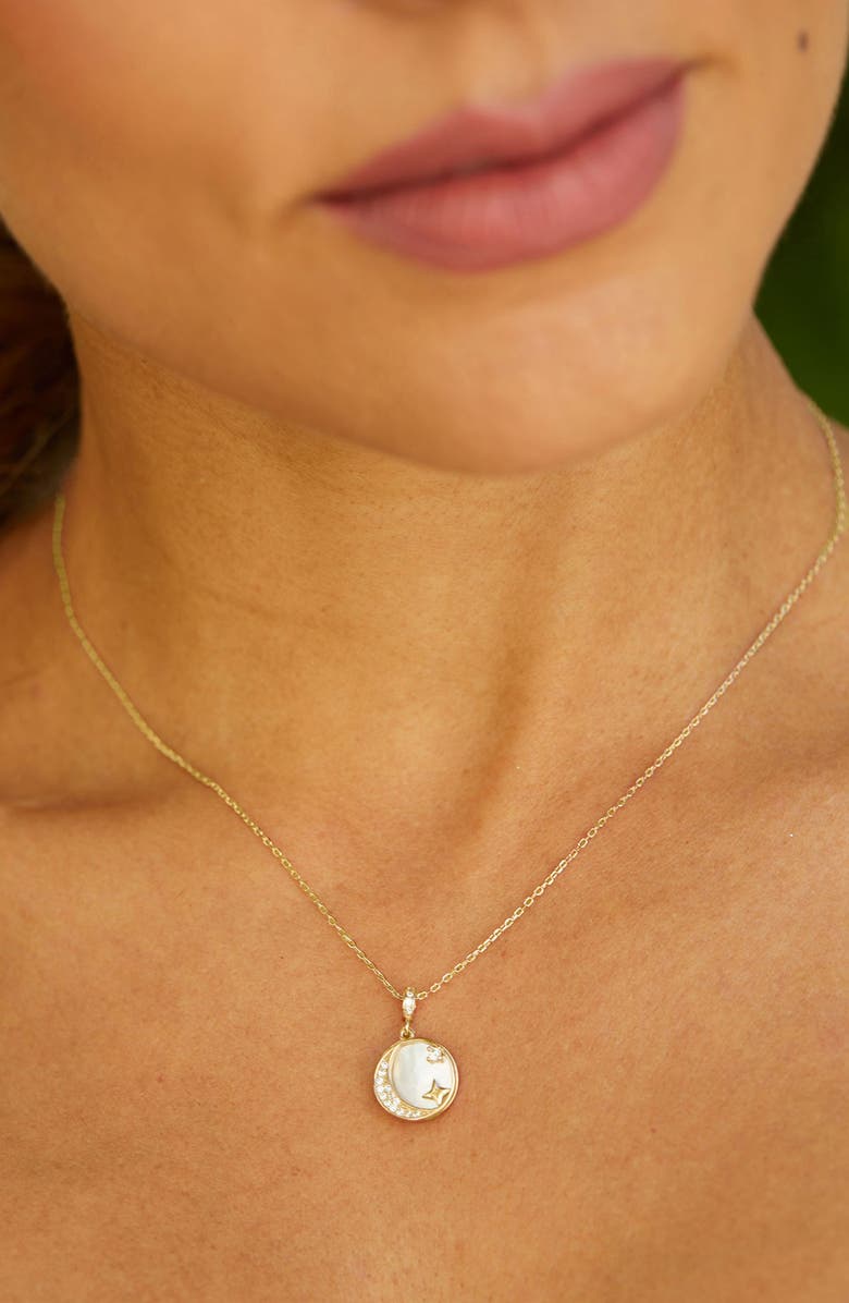 SAVVY CIE JEWELS Mother-of-Pearl & Cubic Zirconia Pendant Necklace, Alternate, color, Yellow