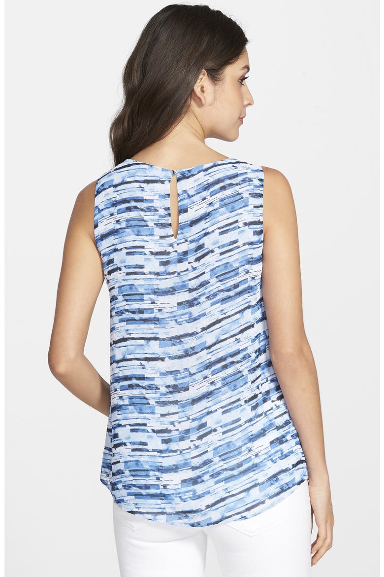 Print Sleeveless Pleat Front Blouse, Alternate, color, CLASSIC BLUE