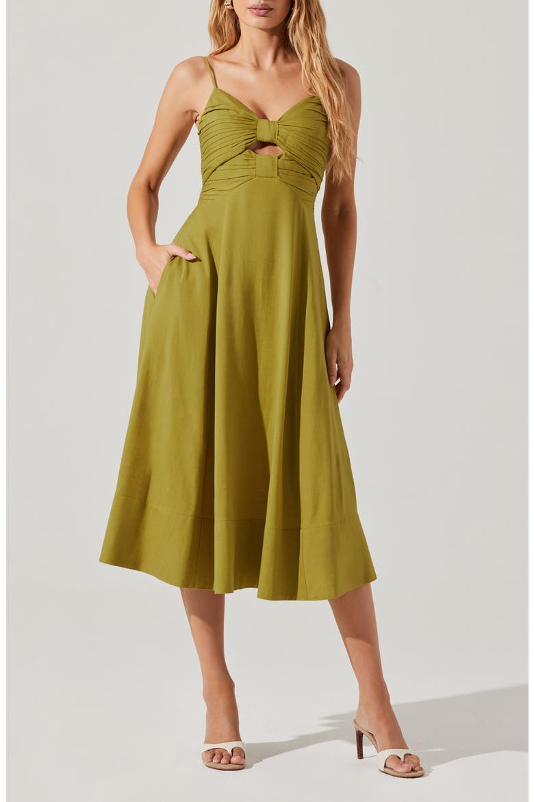 Celina Pleated Cutout Midi Sundress, Main, color, CHARTREUSE