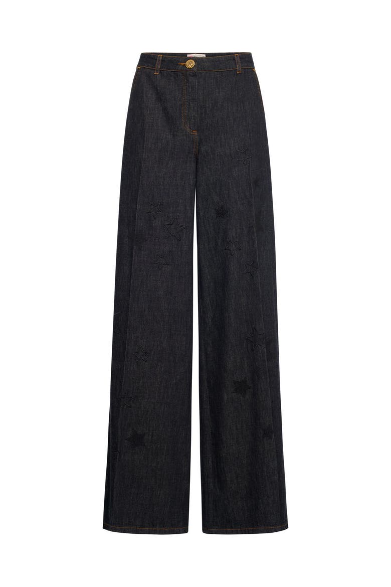 Wide Leg Embroiderd Jeans, Main, color, Black