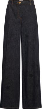 Maison Common Wide Leg Embroiderd Jeans