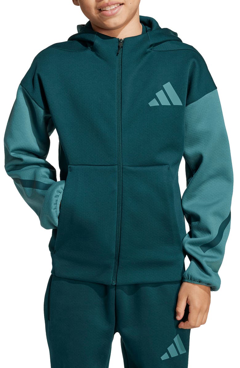 adidas Originals Kids' ZNE Zip Hoodie, Alternate, color, Aurora Ivy/ Preloved Teal