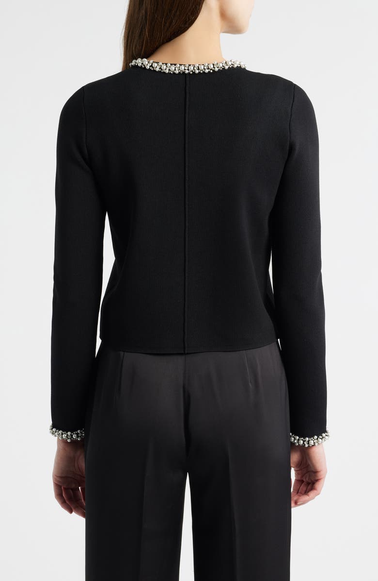 Elie Tahari The Rosa Embellished Neck Cardigan, Alternate, color, Noir