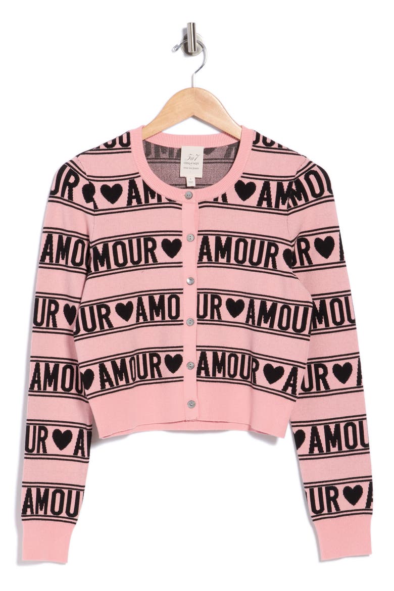Amour Striped Cardigan, Alternate, color, BLACK/ BLUSH PETAL