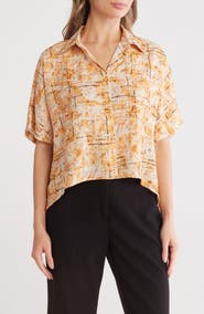 PATRIZIA LUCA Abstract Print Short Sleeve Button-Up Shirt
