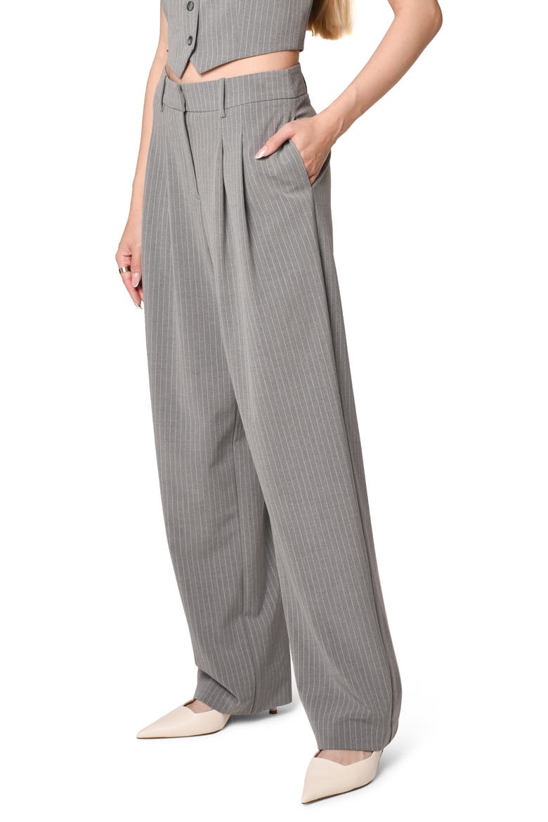 Icon Pinstripe Straight Leg Trousers, Alternate, color, GREY PINSTRIPE