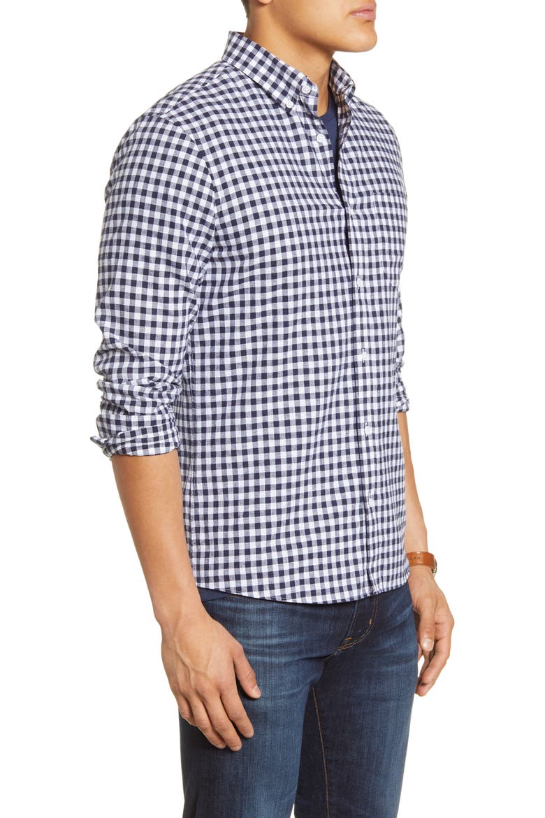 1901 Heather Gingham Linen Blend Slim Fit Sport Shirt, Alternate, color, BLUE ESTATE WHITE GINGHAM