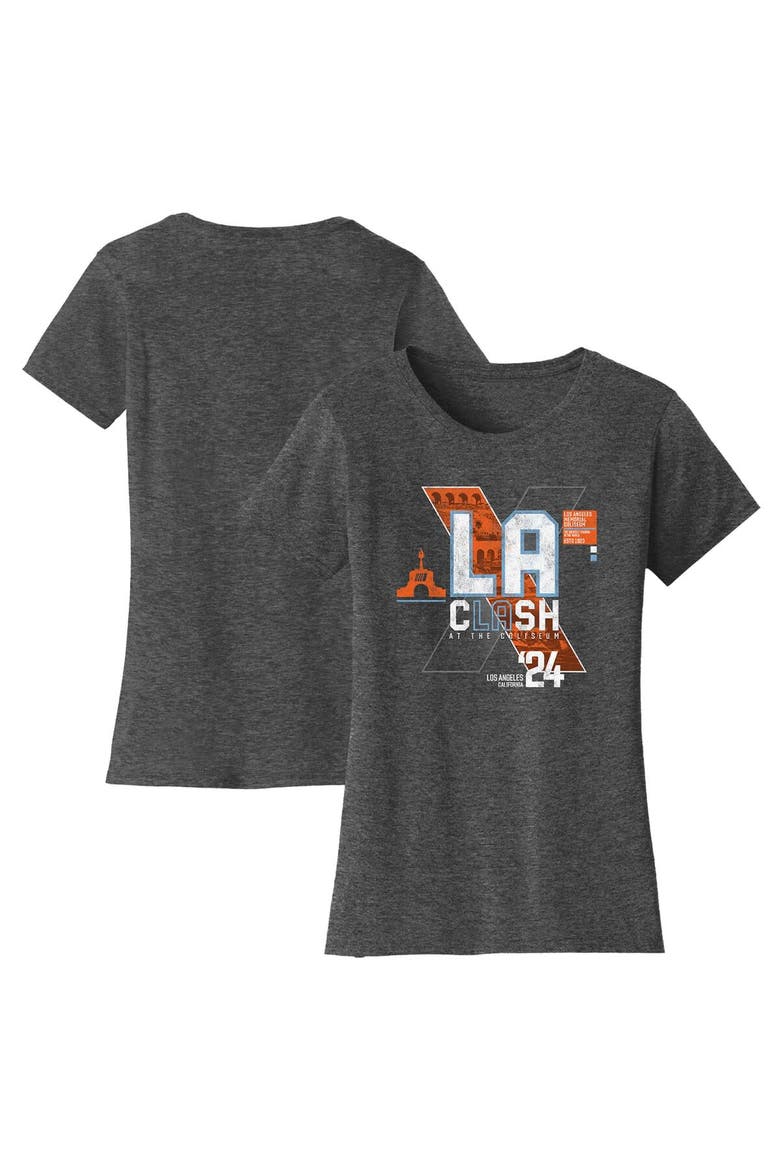 Women's Checkered Flag Sports  Black 2024 Clash at the Coliseum Graphic Scoop Neck T-Shirt, Alternate, color, Charcoal