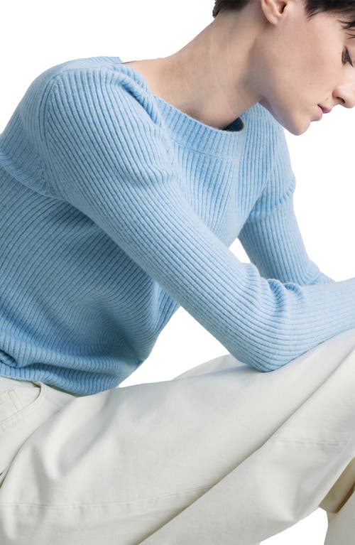 Shop Mango Boat Neck Rib Sweater In Sky Blue