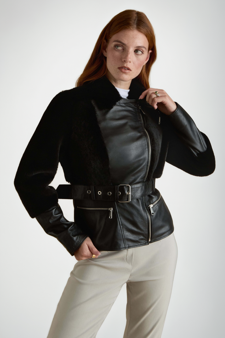 Alice Leather & Shearling Jacket, Main, color, Black