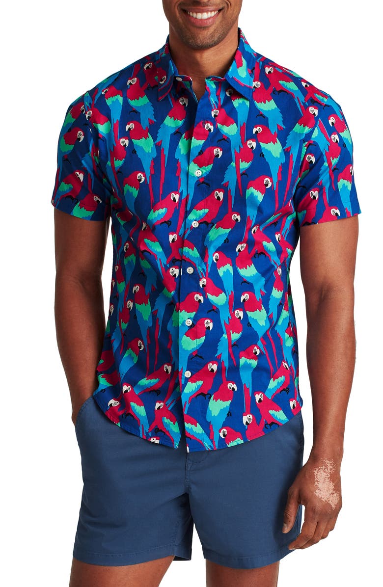 Bonobos Rivie Slim Fit Parrots Short Sleeve Stretch Button-Up Shirt, Main, color, 