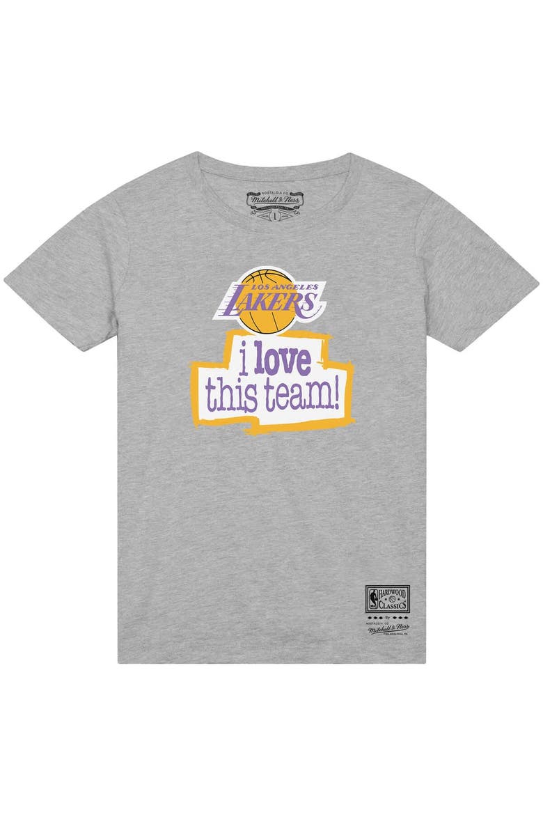Men's Mitchell & Ness  Heather Gray Los Angeles Lakers I Love This Team T-Shirt, Alternate, color, Heather Gray