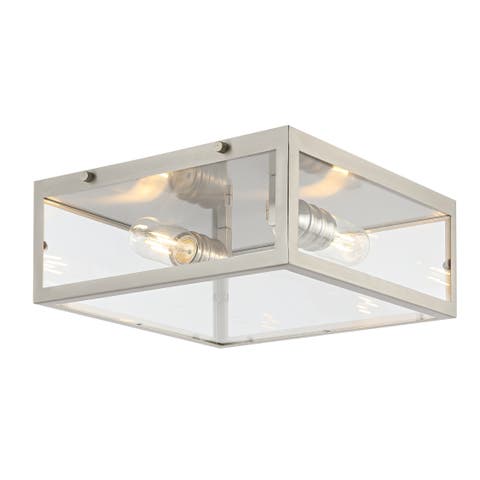 Grayson 2-Light Bohemian Farmhouse Iron/Glass LED Flush Mount
