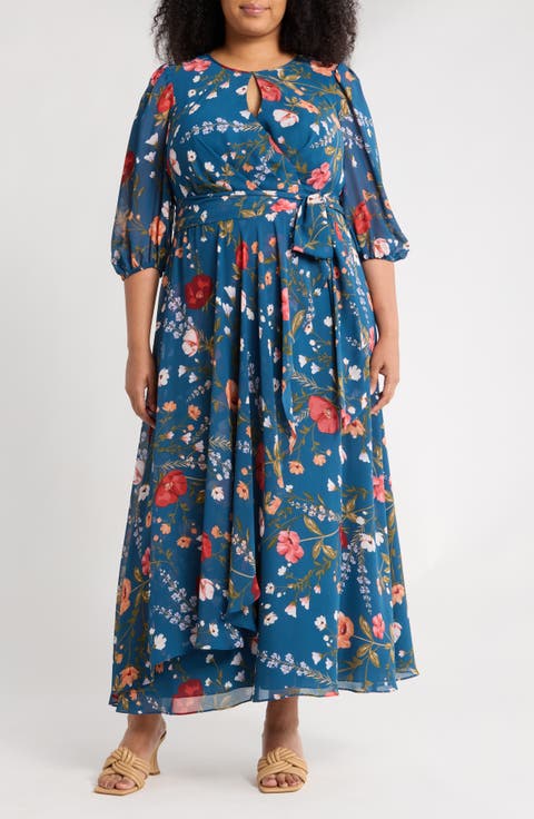 Floral Long Sleeve Maxi Dress (Plus)
