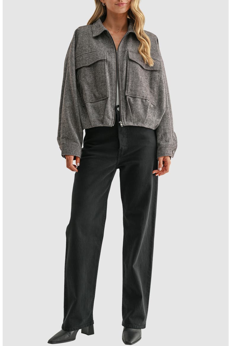 Herringbone Balloon Sleeve Bomber Jacket, Alternate, color, BROWN