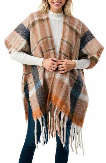 MARCUS ADLER Fringe Plaid Ruana