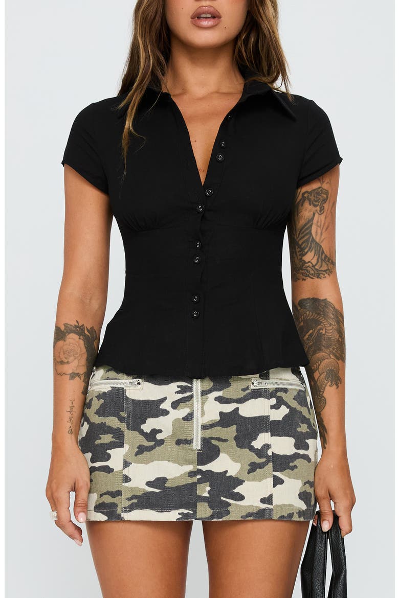 Cottesloe Fitted Button-Up Shirt, Main, color, BLACK