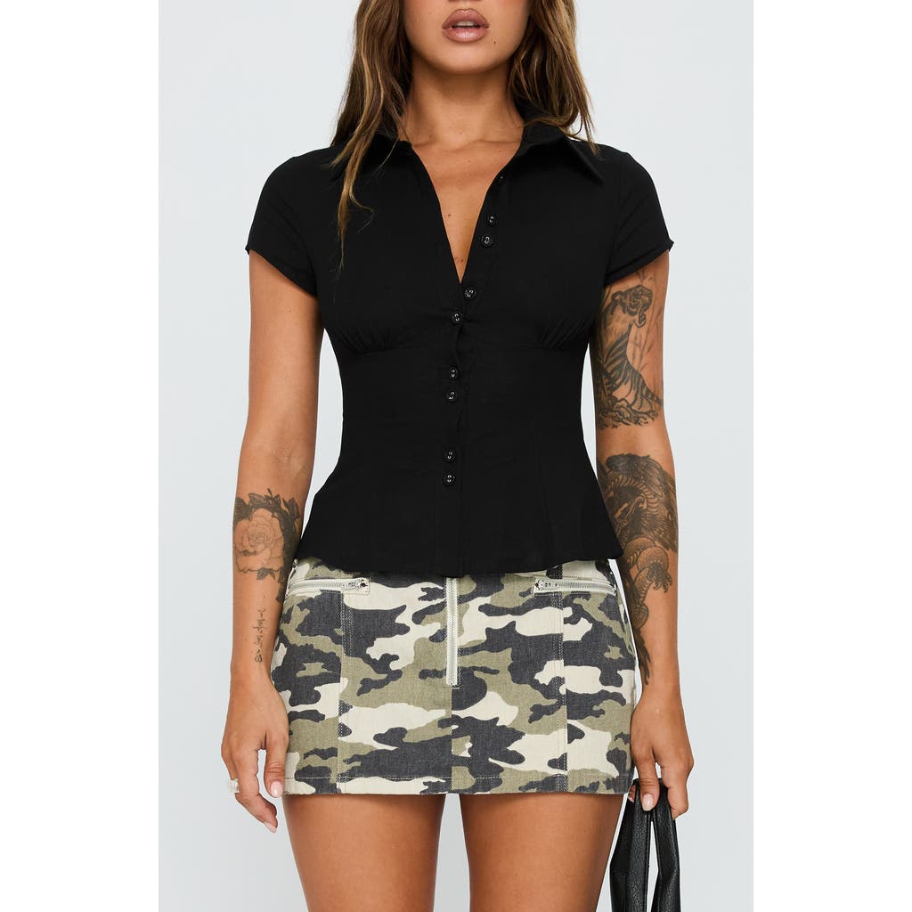 Princess Polly Cottesloe Fitted Button-up Shirt In Black