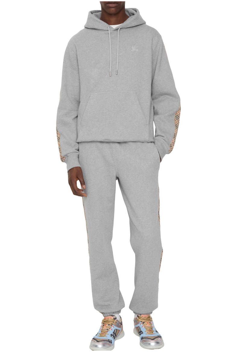 Check Trim Cotton Jogging Pants, Main, color, Pale grey melange