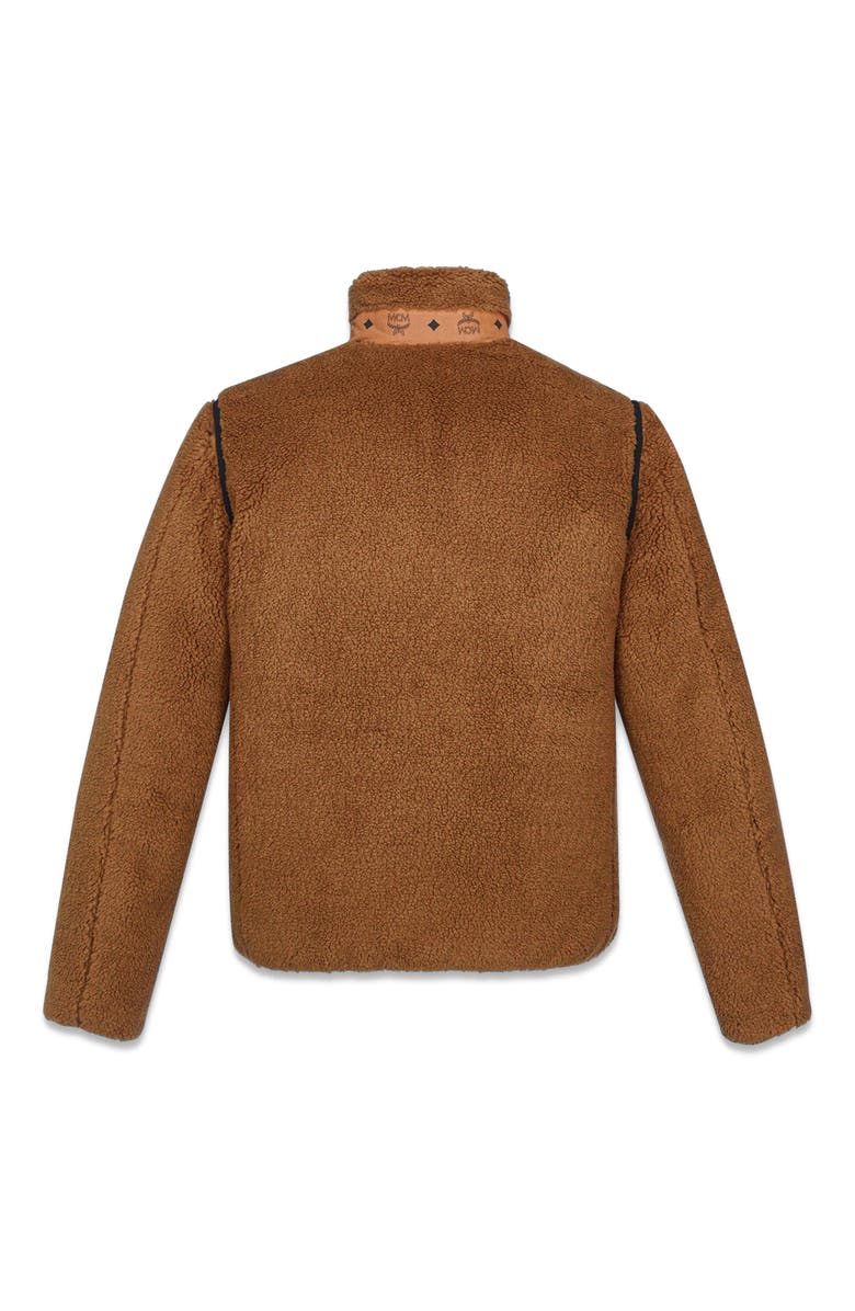 MCM Fleece Jacket w/ Detachable Sleeves in Faux Fur, Alternate, color, Cognac