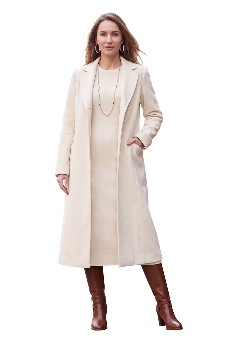 Long Wool Blend Coat With Faux Fur Collar, Alternate, color, IVORY