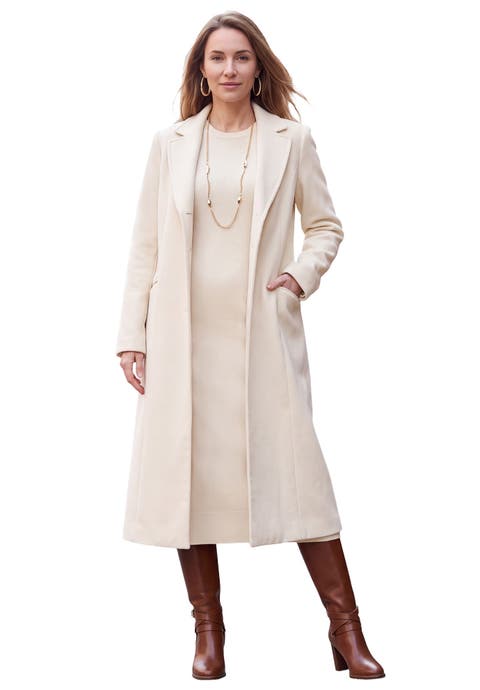 Long Wool Blend Coat With Faux Fur Collar