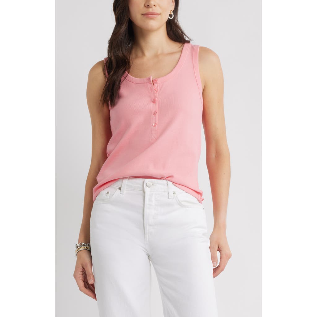 Caslonr Caslon(r) Henley Stretch Cotton Rib Tank In Pink