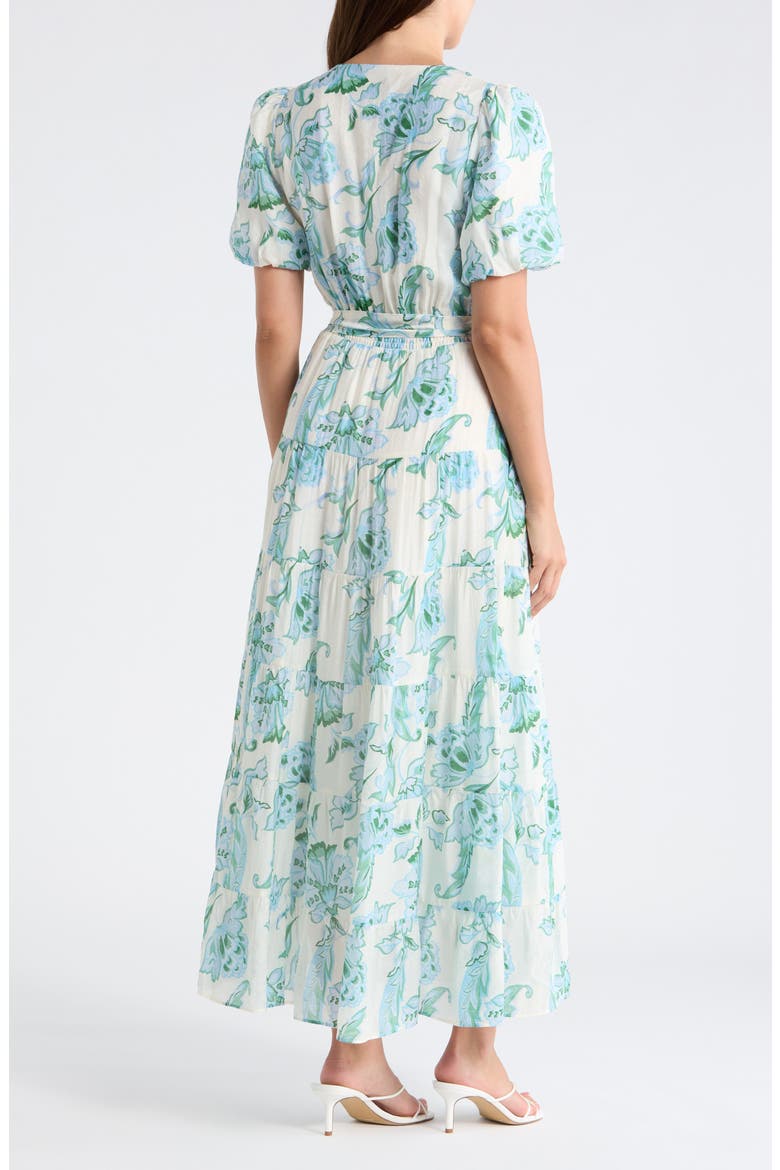 Floral Puff Sleeve Tiered Maxi Dress, Alternate, color, BLUE MULTI
