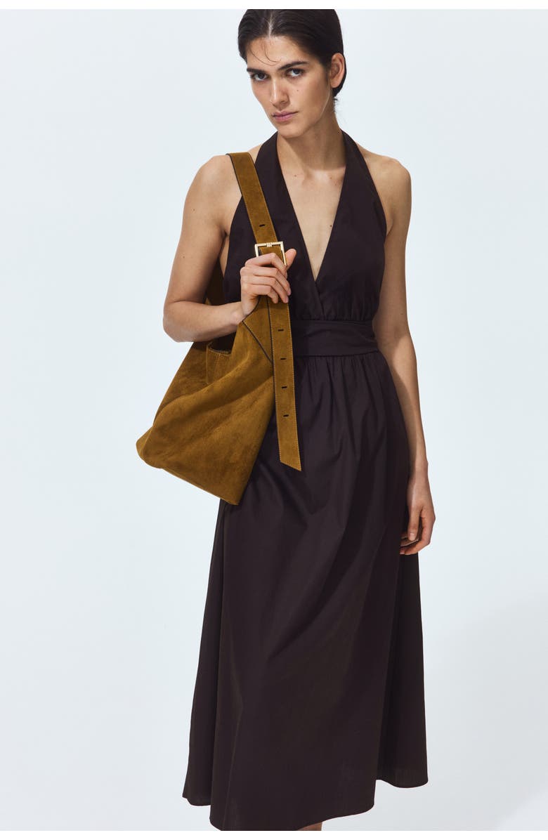 H&M Cotton Halterneck Dress, Alternate, color, Dark Brown