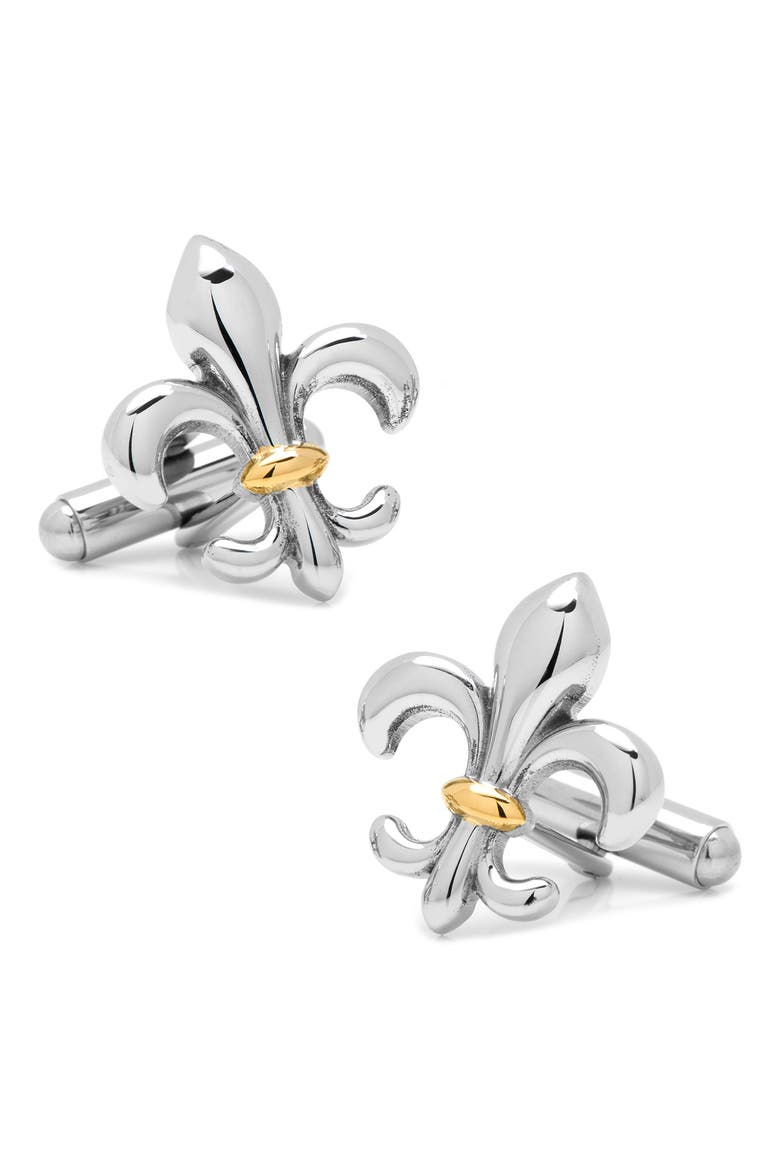 Fleur De Lis Cuff Links, Main, color, SILVER