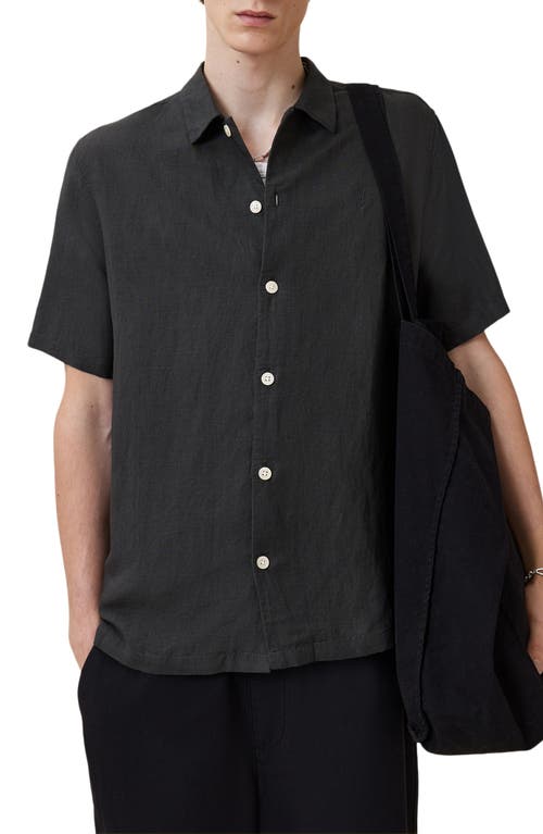 Allsaints Mens Bandol Relaxed-fit Short-sleeve Linen-blend Shirt Dark Charcoal Xl In Black