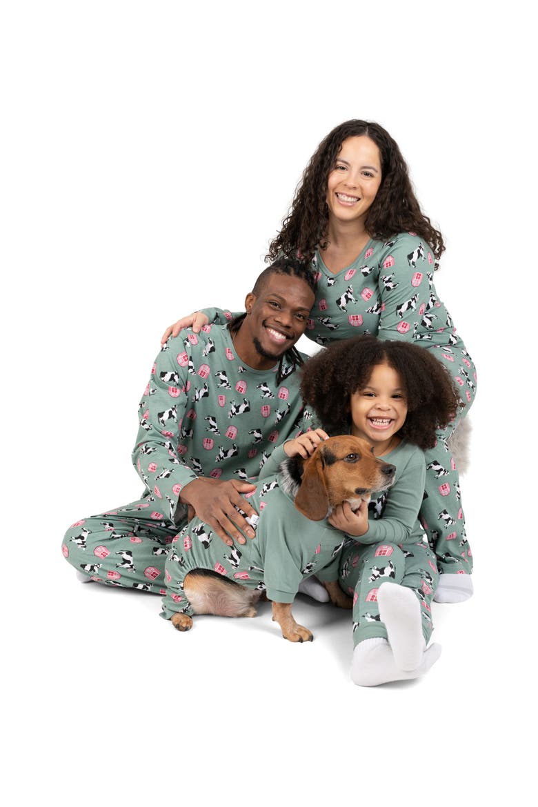 Kids Footed Printed Cotton Matching Family Pajamas, Animal Kingdom Prints, Alternate, color, Cow