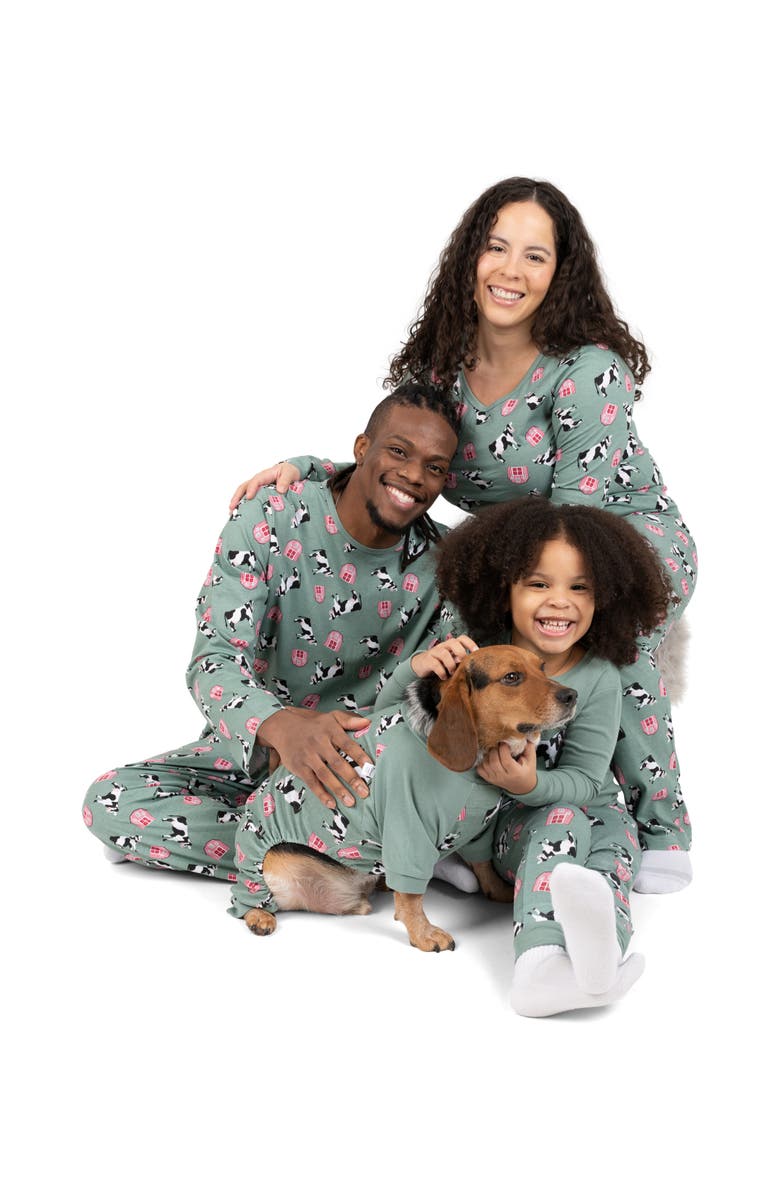 Leveret Footed Printed Cotton Matching Family Pajamas, Animal Kingdom Prints, Alternate, color, Cow