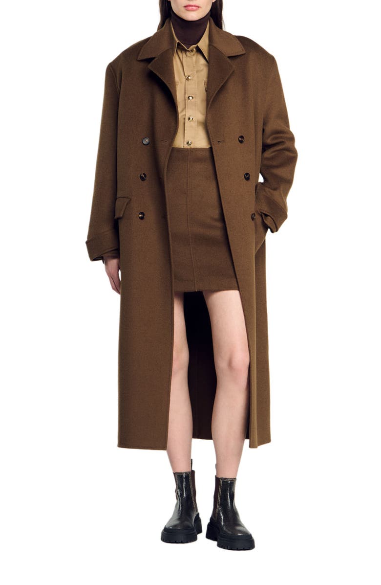 SANDRO Double-faced short wool skirt, Alternate, color, 