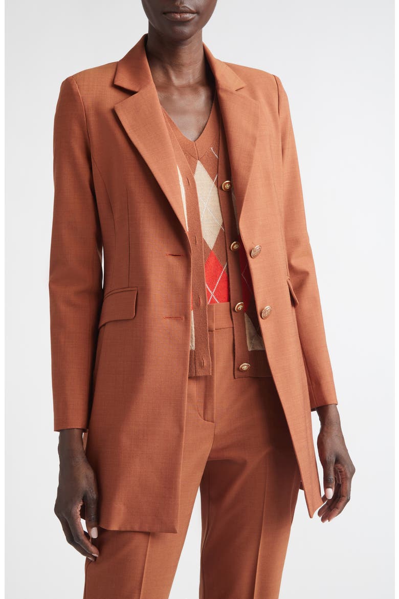 Long Wool Blend Stretch Mélange Jacket, Main, color, RUST MELANGE