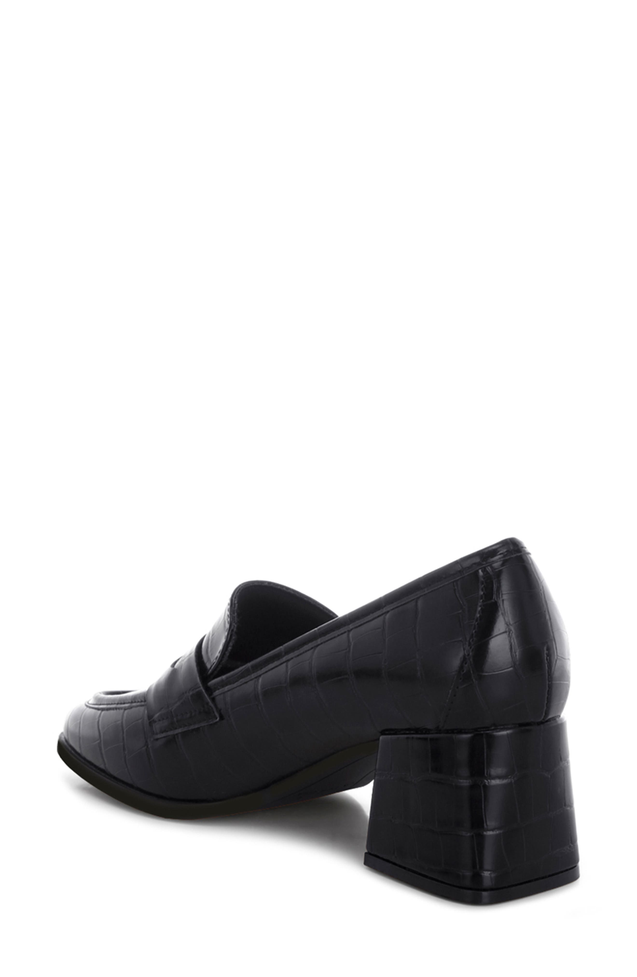 LONDON RAG Pitaka Penny Strap Croc Embossed Flared Block Heel Loafer, Alternate, color, 