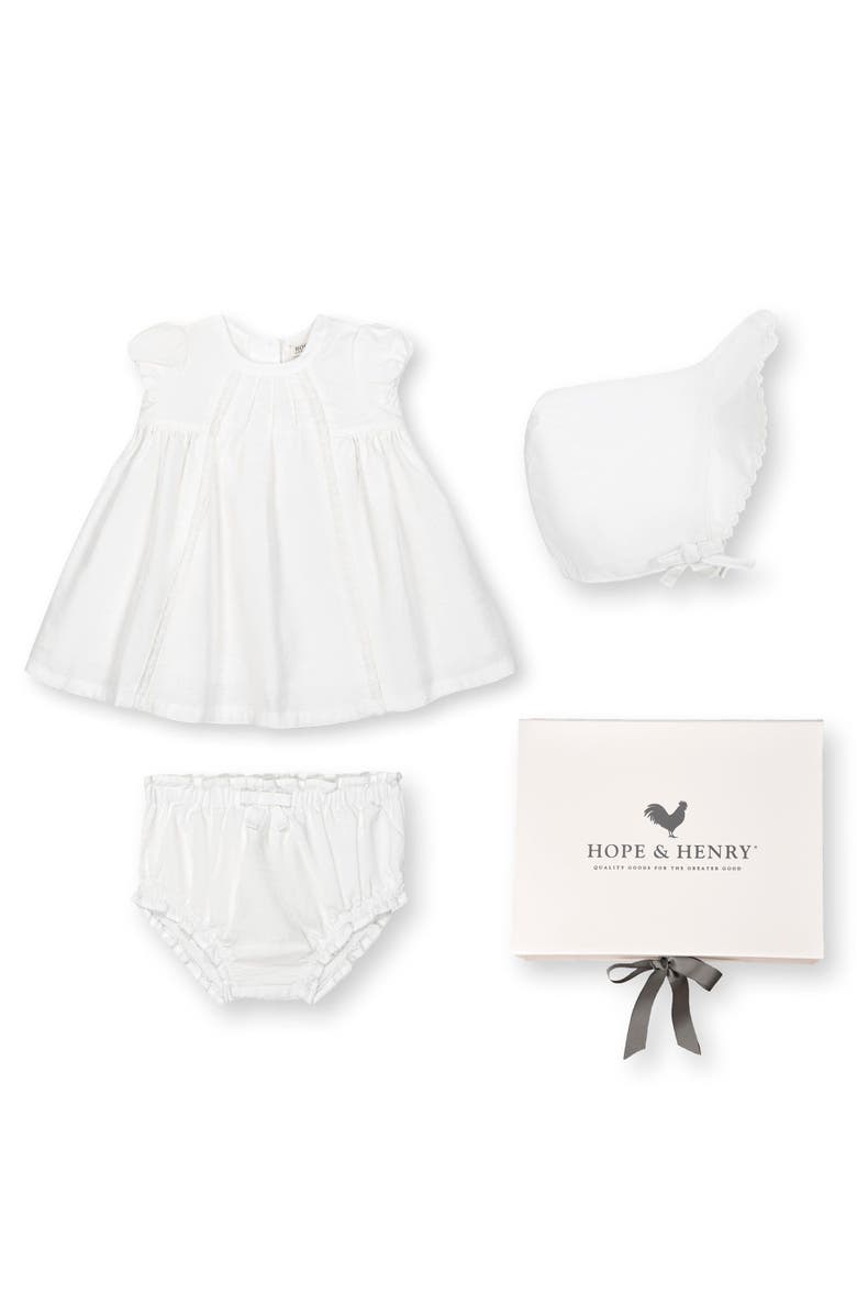 Hope & Henry Baby 3 Piece Special Occasion Linen Dress Set with Gift Box, Infant, Main, color, 