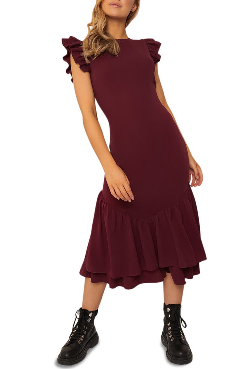 Chi Chi London Ruffle Hem Midi Dress, Main, color,