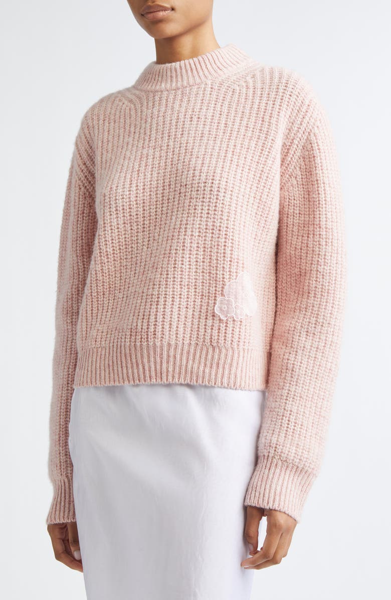 Cecilie Bahnsen Bega Floral Appliqué Wool Sweater, Alternate, color, Soft Pink
