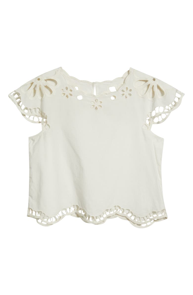 THE GREAT. The Super Bloom Eyelet Top, Alternate, color, White