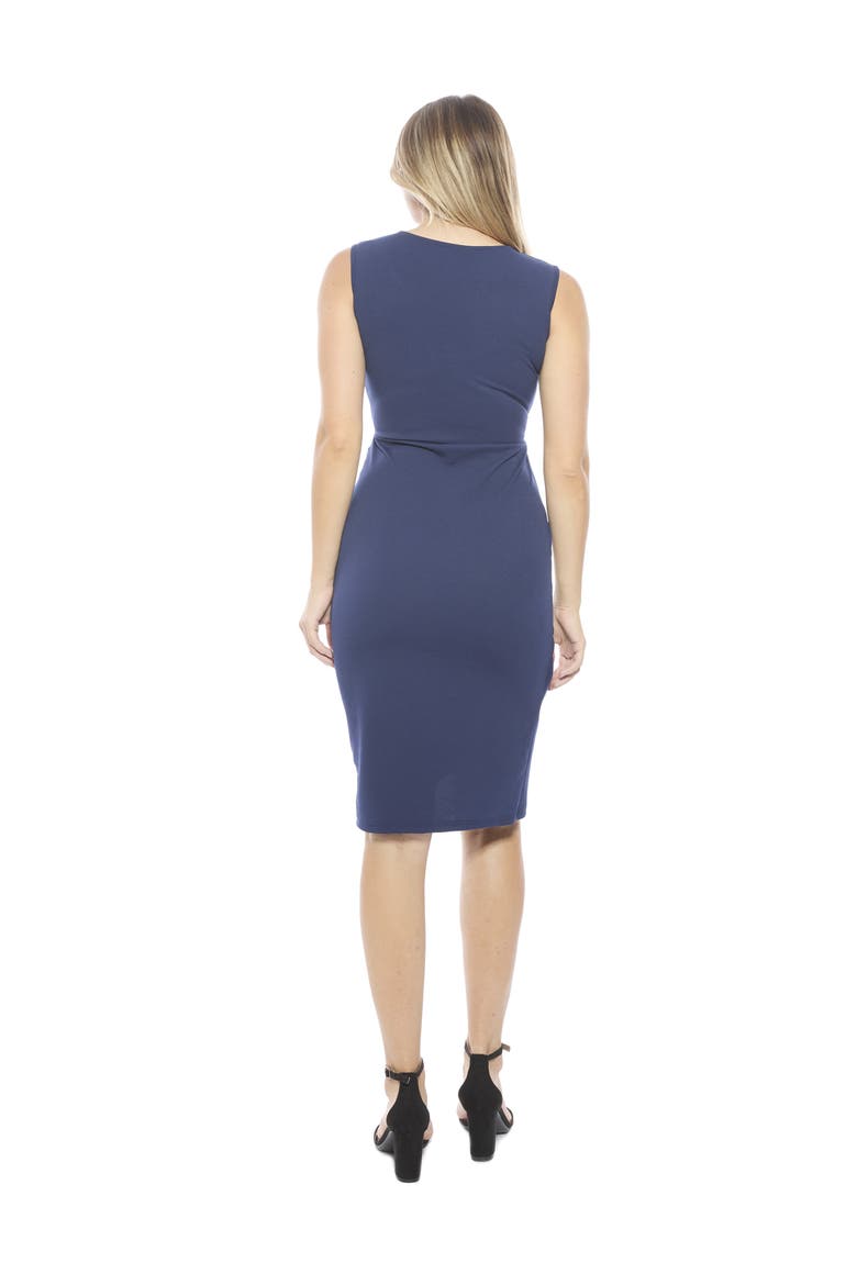 Womens V-Neck Sleeveless Faux Wrap Tulip Hem Midi Dress, Alternate, color, Navy