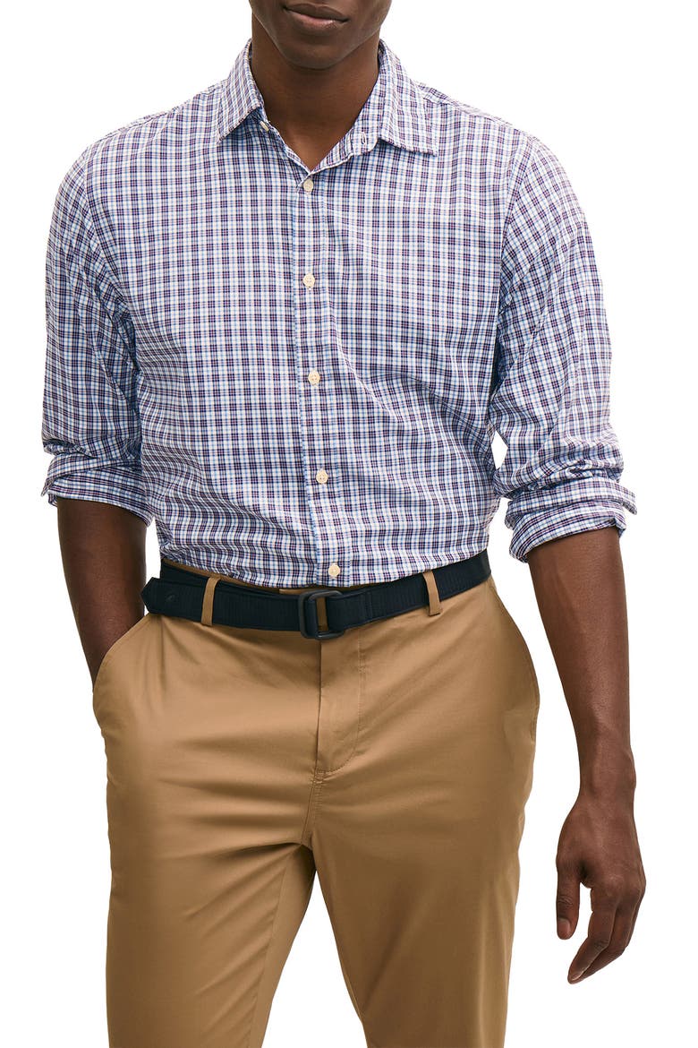 Plaid Performance Oxford Dress Shirt, Main, color, WHITE NAVY CHECKERED