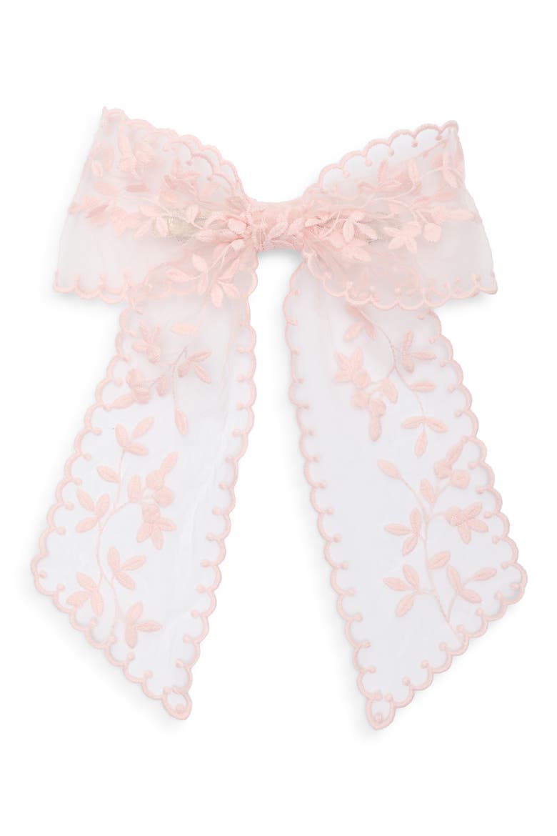 Leaf Embroidered Lace Bow Barrette, Main, color, BLUSH