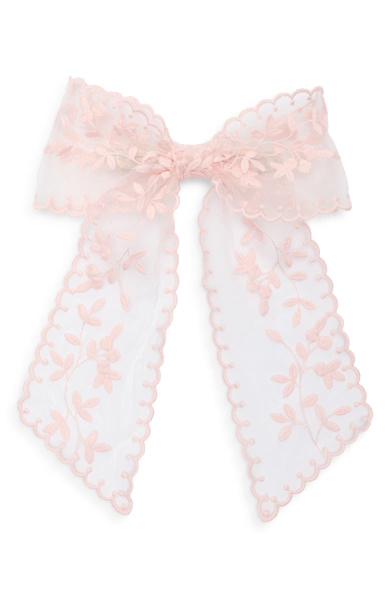 NATASHA Leaf Embroidered Lace Bow Barrette, Main, color, Blush