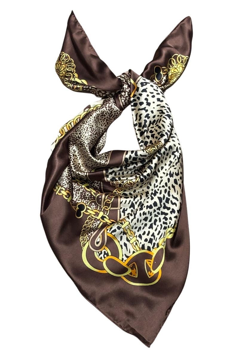MARCUS ADLER Animal Print Satin Square Scarf, Alternate, color, Brown