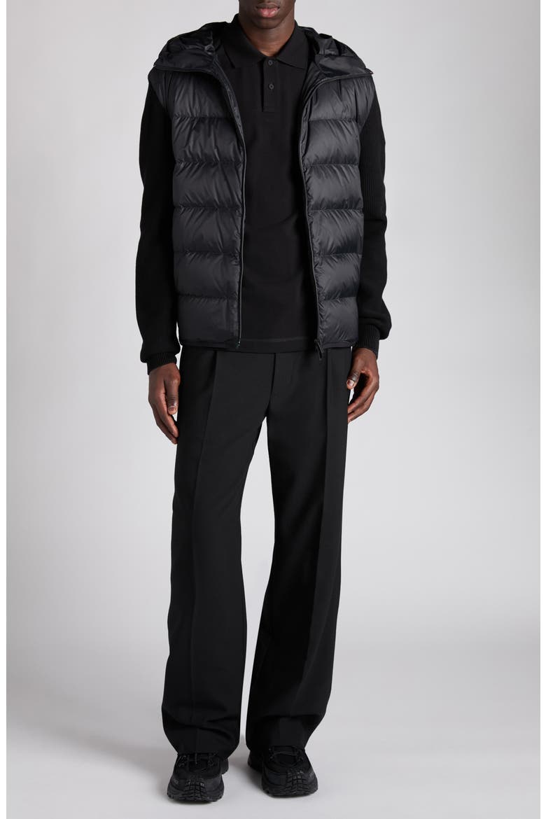 Cotton Knit & Down Hooded Cardigan, Alternate, color, BLACK