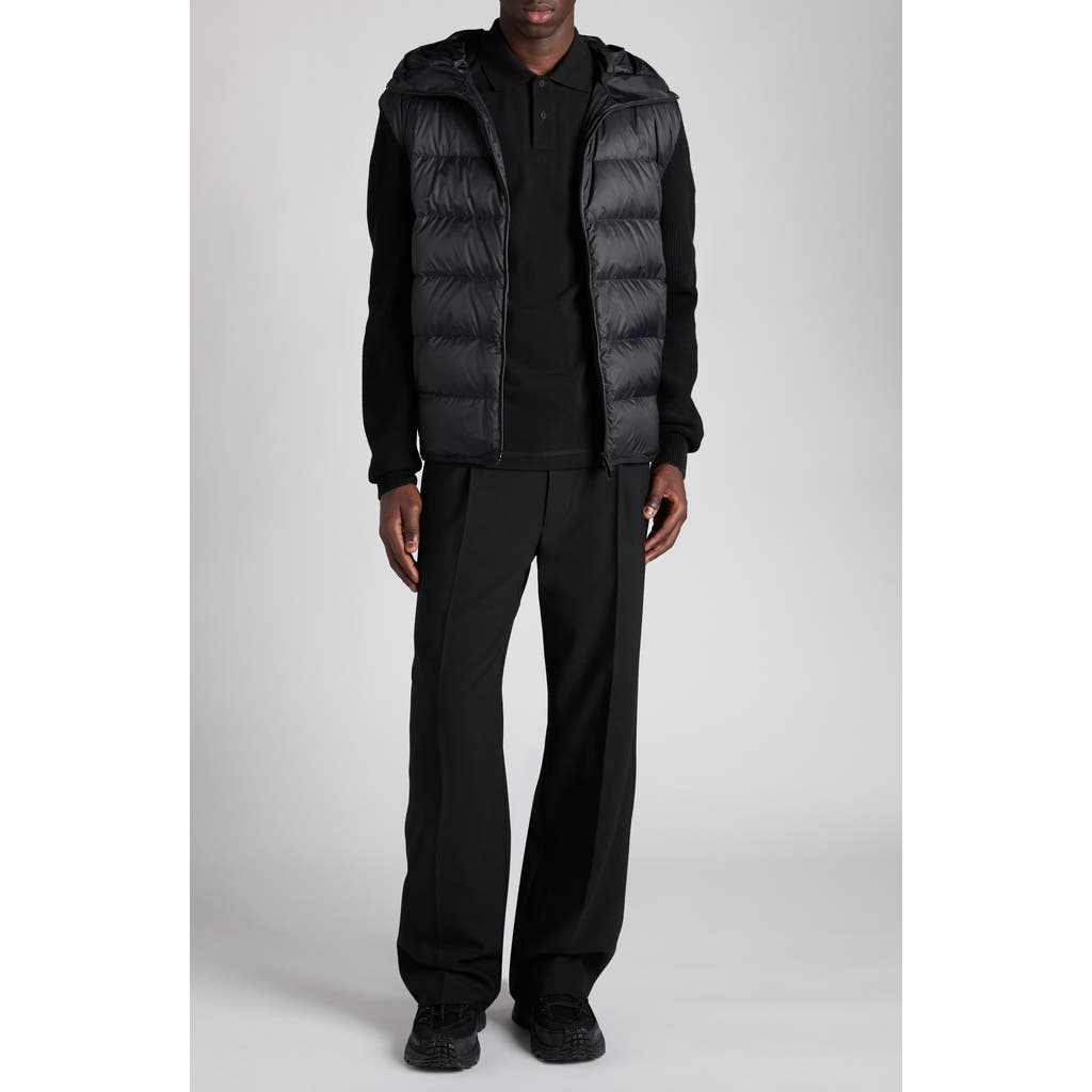 Moncler Cotton Knit & Down Hooded Cardigan In Black